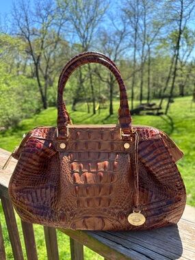 Brahmin Melbourne Faye Toasted Almond  Croc-Embossed Leather Satchel
